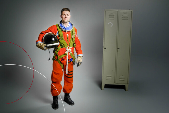 Bild von Finn Horn in einem Astronautenanzug
